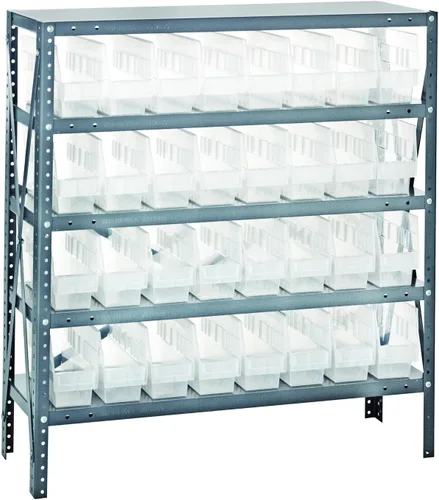 Vista 265 de Quantum QSBU-245BK Heavy Duty Shelving Unit with (7) Shelves and (24) QUS245 Black Bins for Garage Warehouse Storage Distribution 400 lb Load
