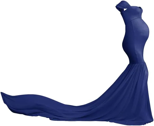 Vista 2 de Vestido de maternidad para mujer, para fotografía, sirena con hombros descubiertos, ajustado, de gasa, con vuelo, para baby shower, maxivestido