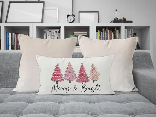 Vista 4 de Fundas de almohada rosas de Navidad, 12 x 20 pulgadas, decoración de almohada lumbar para dormitorio, sofá