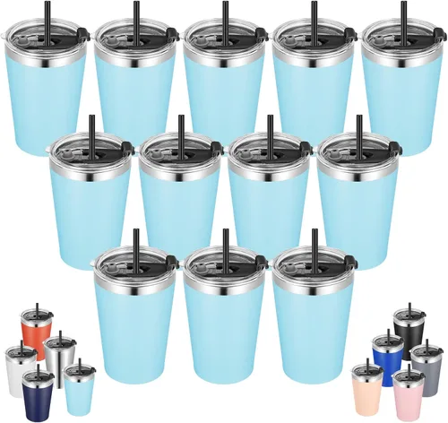 Vista 15 de VEGOND - Vaso térmico de acero inoxidable de 12 onzas con aislamiento al vacío de doble pared, vaso para viaje con tapa y pajita reutilizable Negro