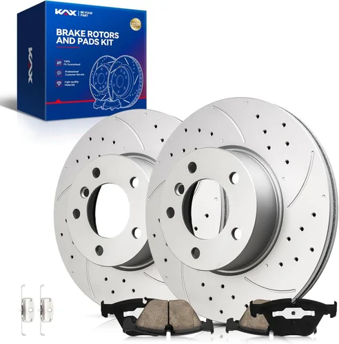 Vista 49 de Kit de freno delantero KAX, rotores de freno ranurados y con hendiduras, pastillas de freno cerámicas Compatible con Honda Accord 1990 1991 1992