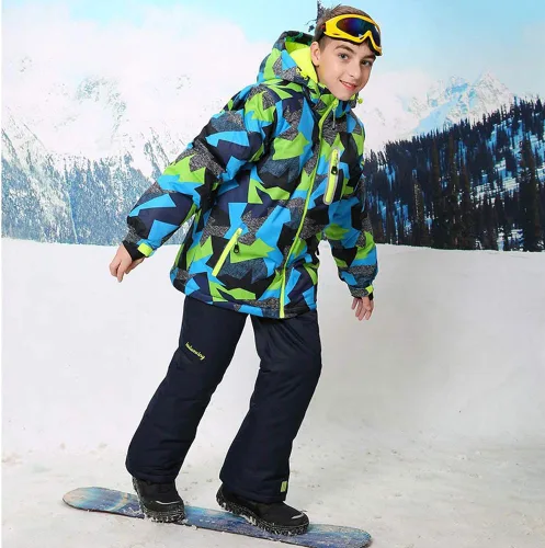 Vista 4 de WOWULOVELY Traje de esquí para niño grande de 2 piezas con bloques