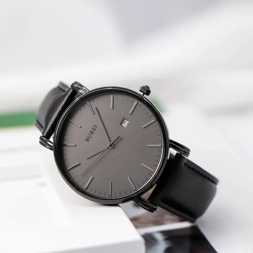 Vista 4 de BUREI - Reloj de pulsera analógico para hombre con fecha y correa de piel