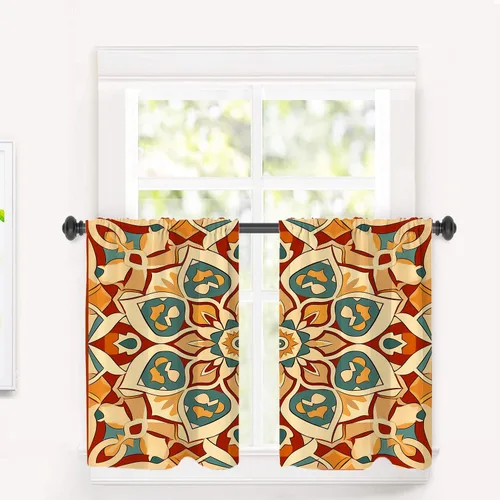 Vista 137 de Cortinas opacas de poliéster multicapa marrón con diseño de bosque natural, 2 unidades, 26 x 24 pulgadas