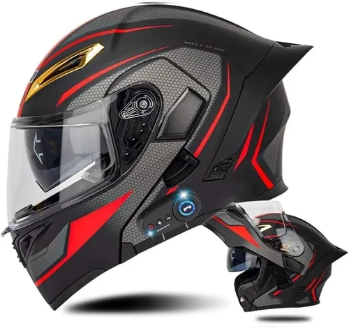 Vista 11 de AAREG - Casco de motocicleta con bluetooth, visera frontal abatible aprobada por DOT/ECE, viseras antivaho duales, para adultos, hombres, mujeres