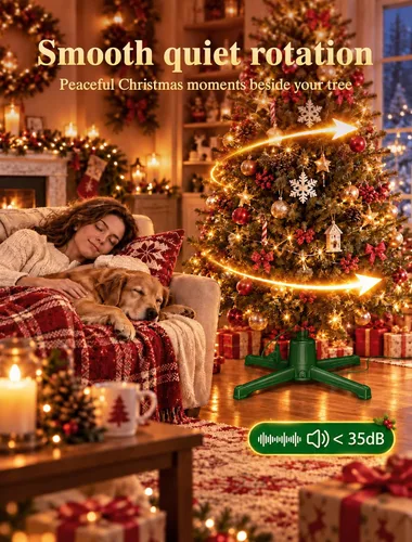 Vista 7 de HOPOCO Soporte giratorio para árbol de Navidad con control remoto Verde Oscuro