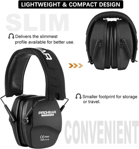 Vista 9 de PROHEAR 016 y 030 Pasivo y electrónico con Bluetooth Disparo Orejeras de seguridad de protección auditiva, protector auditivo delgado con perfil bajo