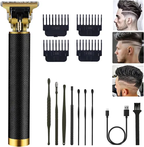Vista 10 de Cortapelo para hombres, kit profesional recargable inalámbrico dorado con peines guía