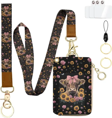 Vista 26 de bolimoss Soporte para credencial de sol y luna y cartera con cordón, cordones removibles para maestras, cartera para mujeres con correa para la Sol