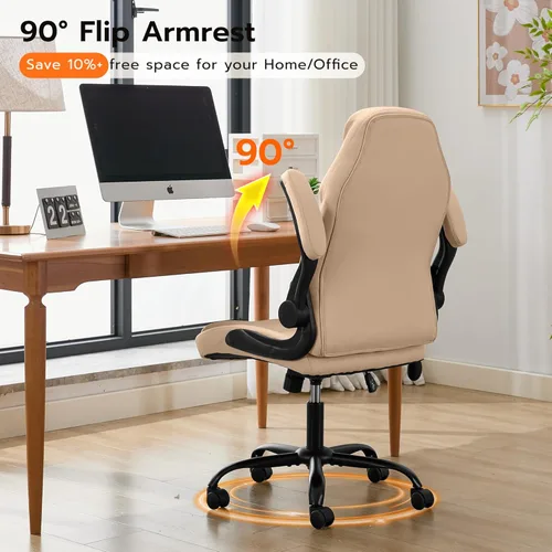 Vista 6 de Silla de Escritorio de Oficina, Silla Ergonómica para Computadora con Brazos Abatibles Acolchados y Soporte Lumbar Ajustable, Silla Ejecutiva