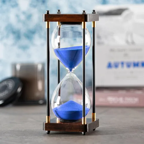 Vista 7 de Reloj de Arena Grande de 60 Minutos, Temporizador de Arena de Madera Decorativo con Arena Negra, Reloj de Arena de 1 Hora