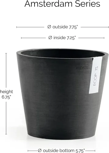 Vista 2 de Ecopots Amsterdam - Maceta redonda para flores, color gris oscuro, 8