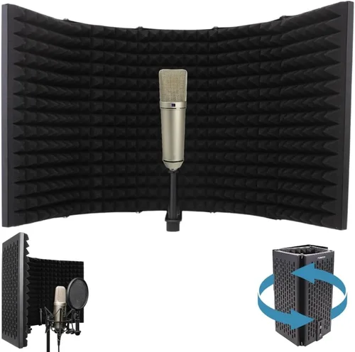 Vista 10 de Pyle PSMRS08 - Pantalla de aislamiento compacto para micrófono, reflector de gomaespuma con amortiguación de sonido de micrófono de estudio.