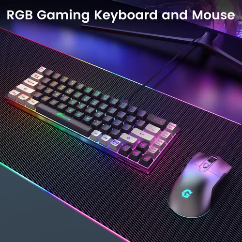 Vista 7 de Combo de teclado y mouse para juegos 65%, teclado retroiluminado RGB + mouse para juegos de 7200 DPI, teclado y mouse con cable ultra compacto
