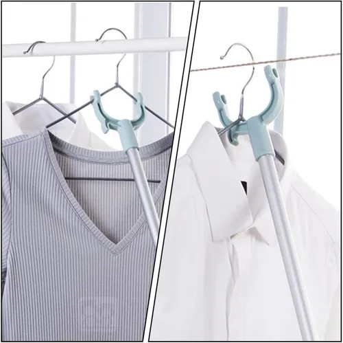 Vista 6 de LIFKOME Poste de ropa retráctil telescópico de largo alcance de 60 a 40.2 in, poste de tendedero ajustable con gancho, tenedor de secado de ropa
