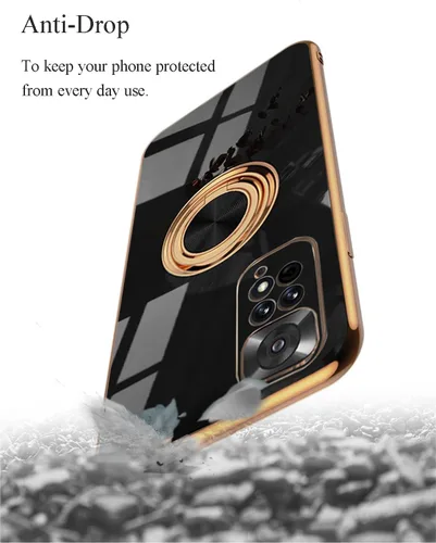 Vista 5 de Funda de teléfono para Xiaomi Redmi Note 11 Pro con soporte de anillo dorado, soporte giratorio de 360° para Xiaomi Redmi Note 11 Pro Funda de Negro