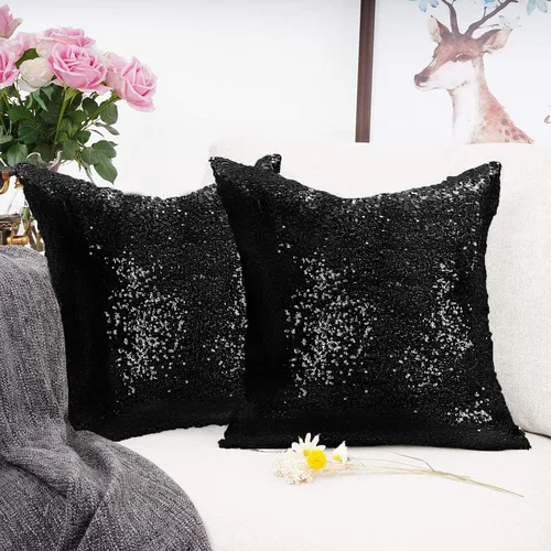 Vista 26 de ShinyBeauty Fundas de almohada negras de 12 x 20 pulgadas, juego de 2, funda de almohada rectangular, funda de almohada de lentejuelas de tela