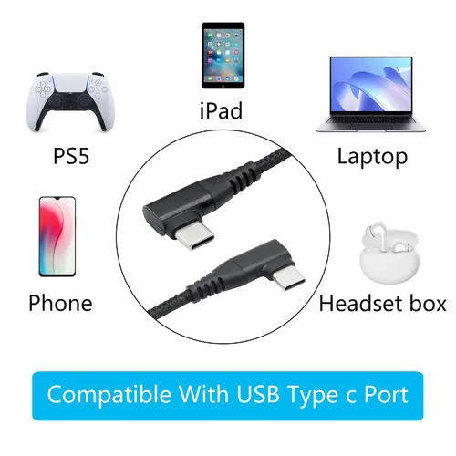 Vista 6 de Cable USB C a USB C en ángulo recto de 3.3 ft/3 pies, 90 grados, 60 W, PD tipo C, cable trenzado de nailon de carga rápida y transmisión de datos