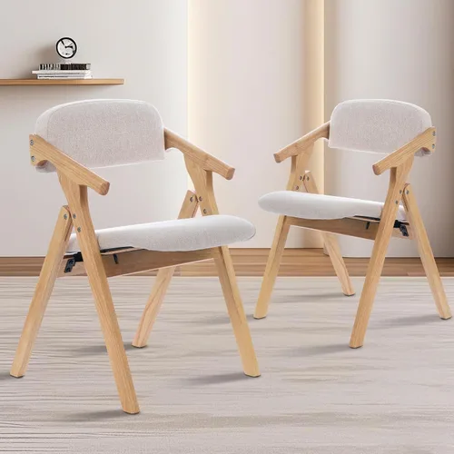 Vista 2 de Sillas plegables con asientos acolchados, silla de comedor apilable de madera, sillas de comedor plegables fáciles de almacenar para cocina, sala