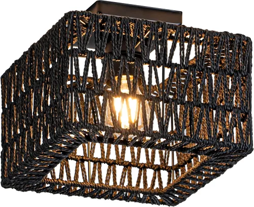 Vista 16 de Rpzloila Lámpara de Techo de Ratán, Accesorio de Luz Bohemia Dorada, Lámpara de Techo Cuadrada de Montaje Empotrado para Dormitorio, Pasillo