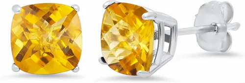 Vista 8 de Amazon Collection Aretes de plata de ley 925 con piedra natal de corte cojín para mujer
