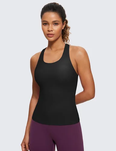 Vista 2 de CRZ YOGA Butterluxe - Camiseta sin mangas de espalda cruzada para mujer, con relleno, atlética, de elastano, con brasier integrado