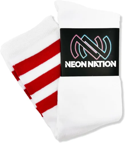 Vista 4 de NEON NATION Calcetines de tubo unisex blancos hasta la rodilla con varias rayas