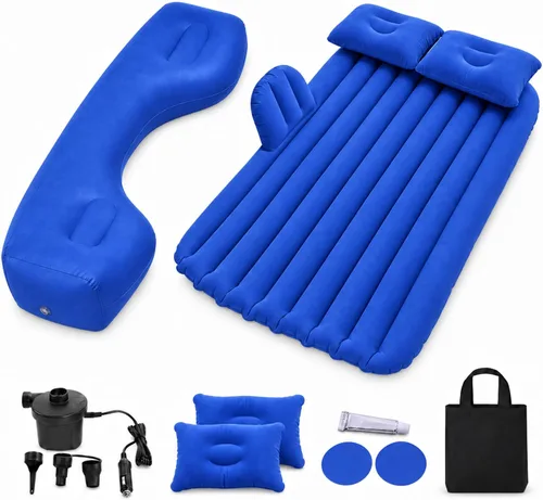 Vista 9 de Inflatable Car Air Mattress, Split Design Back Seat Car Travel Air Bed with Air Pump, Pillows & Support Column, Thickened Portable Blow Up Sleeping