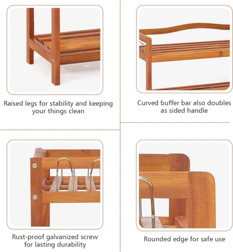 Vista 5 de Giantex Zapatero de 5 niveles, estante de madera de acacia con ganchos laterales de metal, capacidad para 12-18 pares, organizador de zapatos