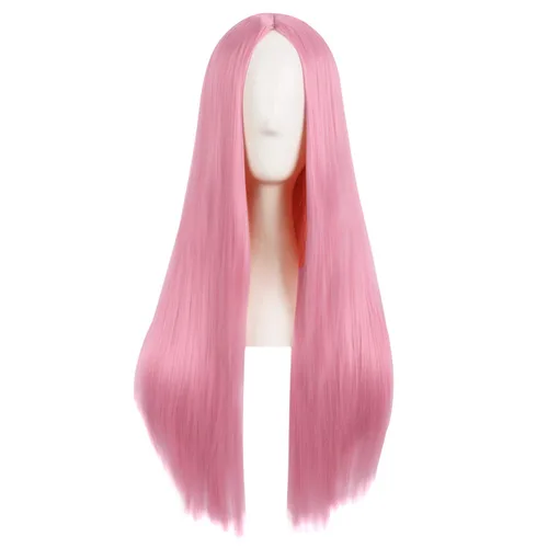 Vista 16 de MapofBeauty - Peluca sintética larga especial para mujer, de 28 pulgadas (70 cm), cabello lacio, color negro