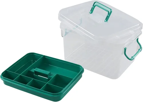 Vista 7 de Caja organizadora de medicina transparente de 15QT con asa, caja de primeros auxilios de plástico Recipiente para medicamentos con bandeja, baúl