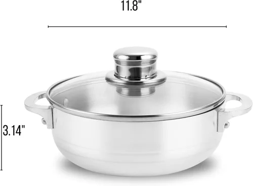 Vista 7 de Alpine Cuisine - Caldero de cocina de aluminio antiadherente de 3.5qt con tapa de vidrio ventilada y asas