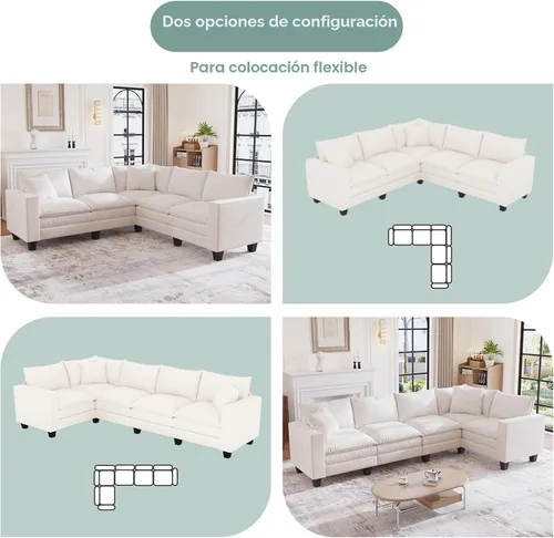 Vista 3 de Sofá seccional modular de 97 pulgadas con 5 asientos, sofá cómodo convertible en forma de L con almacenamiento en reposabrazos y dos almohadas
