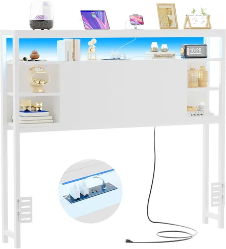 Vista 15 de Unikito Cabecera individual con almacenamiento, cabeceros con toma de corriente y luces LED inteligentes, cabecera resistente para cama