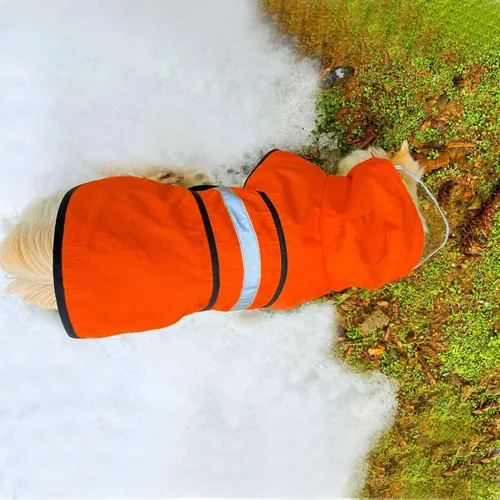 Vista 3 de Chubasquero Impermeable para Perros Resistente al Agua Reflectante - Poncho Ligero Transpirable con Capucha Abrigo Impermeable con Correa Ajustable