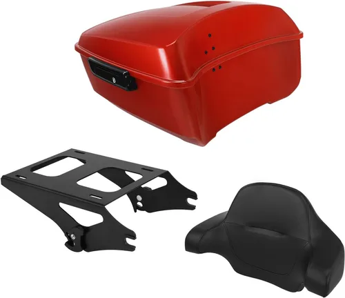 Vista 17 de TCT-MOTORPARTS Atlas Silver Metálico Maletero de Viaje Modificado con Respaldo y Montaje en Rack Adecuado para Harley Touring 14-25 Street Glide