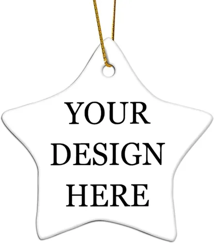 Vista 7 de Design You Own Adorno personalizado con forma de estrella, adorno de cerámica para árbol de Navidad, colgante de porcelana con cuerda dorada