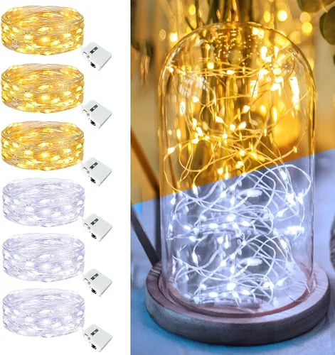 Vista 24 de Paquete de 12 luces de hadas que funcionan con pilas, 20 luces LED parpadeantes de 7 pies, 3 modos, mini luces a granel impermeables para tarros