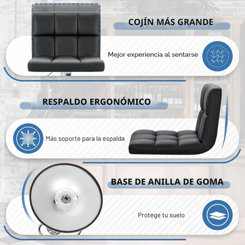 Vista 6 de Homall - Taburetes de bar de cuero sintético, con altura ajustable, giratorios, hidráulicos sin brazos, taburete de bar y cocina cuadrado de altura