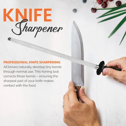 Vista 5 de Utopia Kitchen Cuchillo de acero afilado de 10 pulgadas que afila varilla de afilado de acero - negro