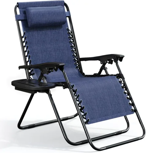 Vista 16 de Nestl Sillas de gravedad cero, juego de 2, silla de patio al aire libre con almohadas y bandejas portavasos, silla reclinable plegable de malla