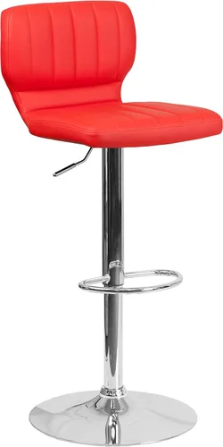 Vista 17 de Flash Furniture Taburete de bar de altura ajustable de vinilo marrón contemporáneo con respaldo vertical y base cromada