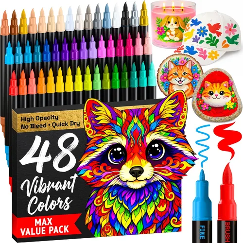 Vista 12 de ARTISTRO 24 marcadores de pintura acrílica plateada, bolígrafos de pintura para dibujo, para tela, rocas, vidrio, madera, moldes, regalo de artes