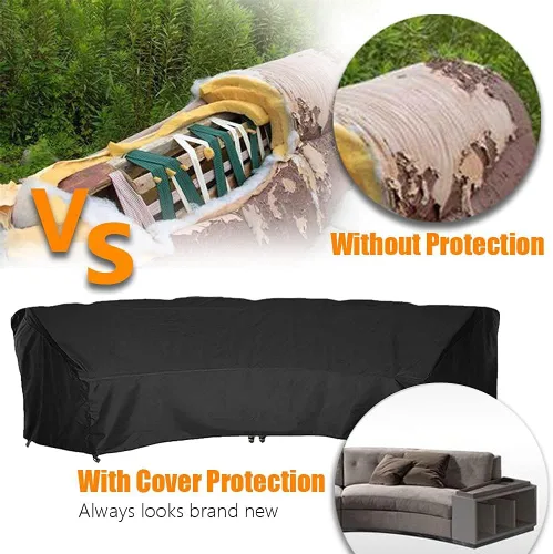 Vista 3 de Funda de sofá curvada para sofá al aire libre, protector seccional, impermeable, con media luna, con cordón elástico resistente al viento
