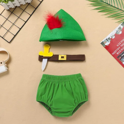 Vista 3 de IBTOM CASTLE Traje de 1 Navidad para bebé, niña, niño, falda con tirantes, sombrero, cuello o pantalones, pajarita, sombrero de Papá Noel, elfo
