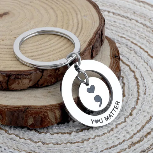 Vista 3 de OKEYCH Mental Health Awareness Gift Matter Keychain Semicolon Quote Jewelry Depression Gift