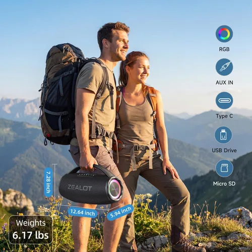 Vista 9 de ZEALOT Altavoz Bluetooth portátil para playa de 80 W, altavoz inalámbrico Bluetooth, altavoz impermeable IP67 para exterior/hogar, sonido estéreo