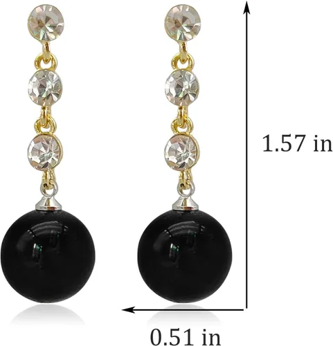 Vista 6 de Aretes de perlas negras para mujer, aretes colgantes de perlas negras con circonitas para niñas