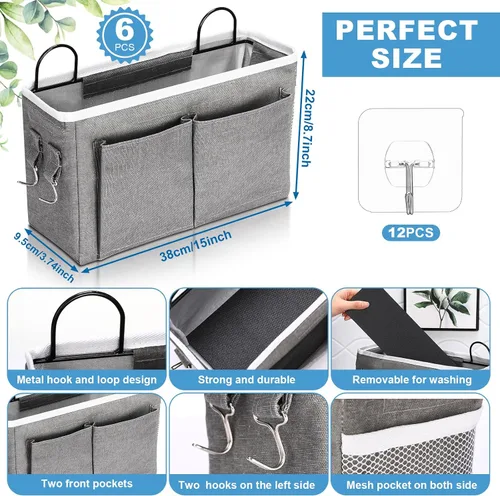 Vista 3 de Berlune 6 bolsas de almacenamiento para colgar en la pared, bolsa organizadora de pared con bolsillos y ganchos, cesta organizadora colgante de lino