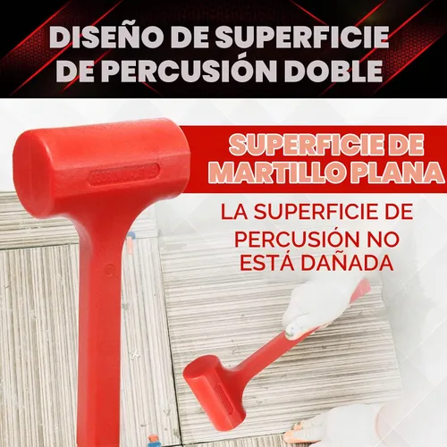 Vista 3 de YIYITOOLS Martillo de soplado muerto de 1 libra, rojo, mazo, herramientas de maquinista, moldeado de unicuerpo, agarre a cuadros, resistente a